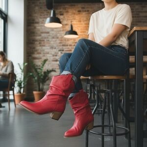 NWOT Red Vegan Leather Stylish Ankle Boots Size 11